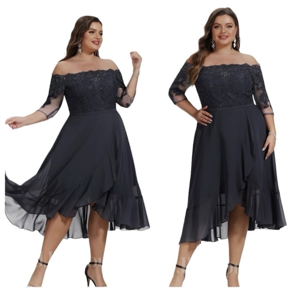 JJs House NWT plus size mermaid trumpet sequins black cocktail dress - Picture 1 of 13